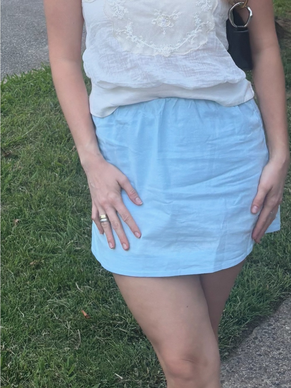 Amazon Light Blue Women's Mini Skirt - Casual Summer